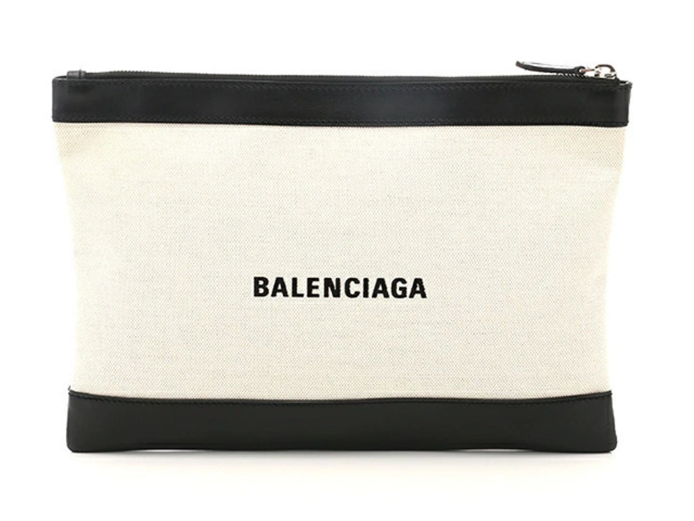 Balenciaga Bag Clip Clutch Navy Blue Canvas Calfskin